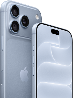 iPhone 18 Pro, ledovcově modrý, pohled zepředu i zezadu na Ceramic Shield a trojitou fotosoustavu