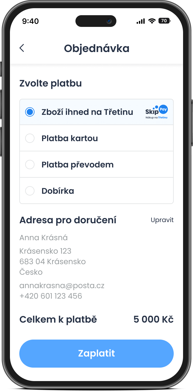 Nákup na Třetinu – 1. krok – výběr z platebních metod