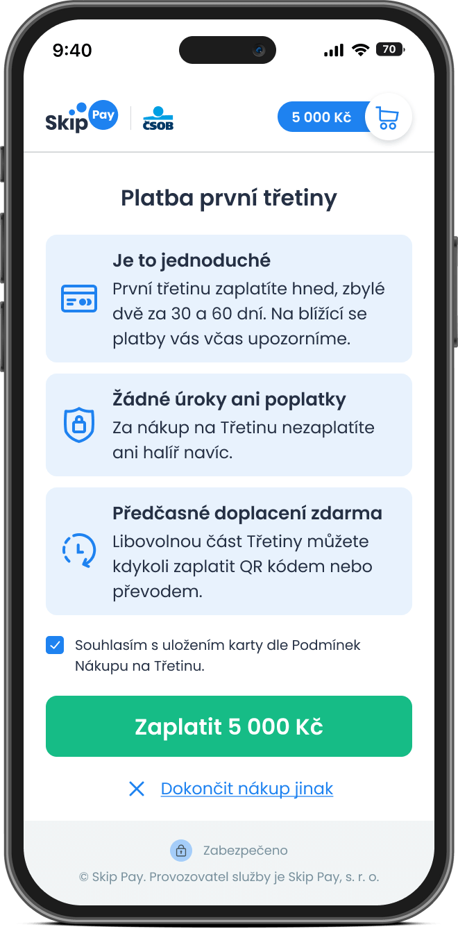 Nákup na Třetinu – 2. krok – ověření přes Bank iD