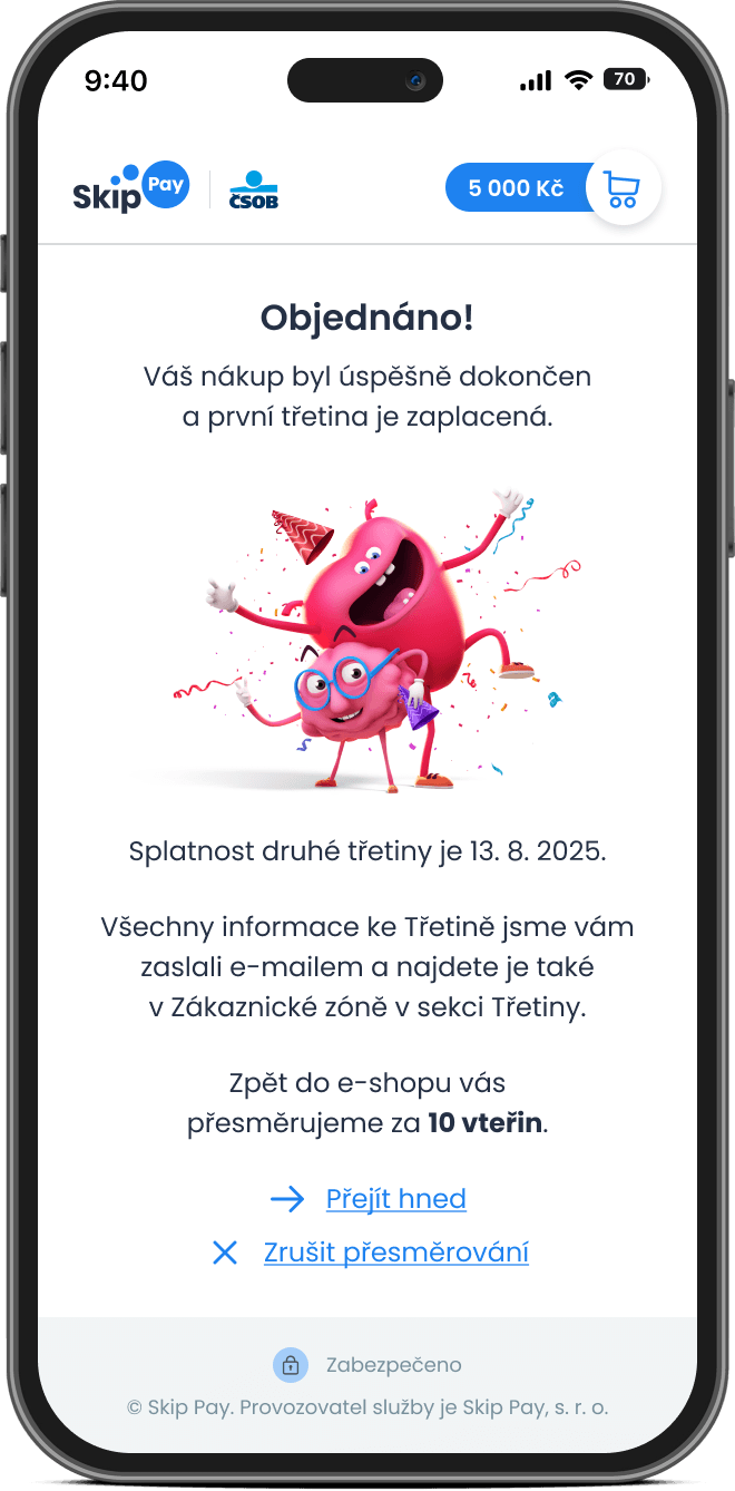 Nákup na Třetinu – 3. krok – zaplacení 1. třetiny