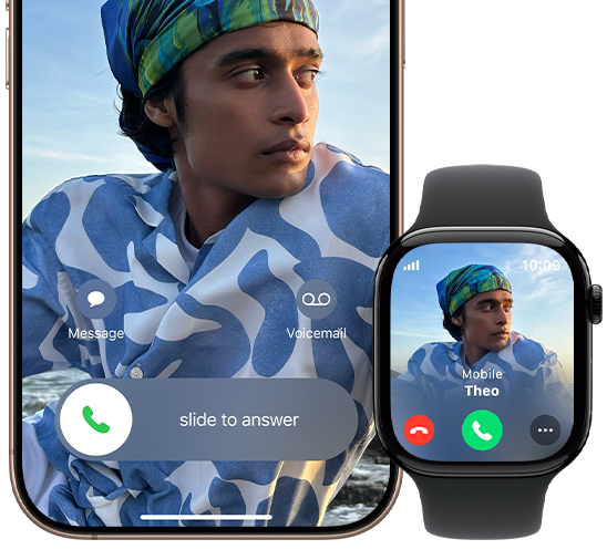 Aplikace Hovory na Apple Watch Series&nbsp;10, zobrazují se hovory za uplynulou noc, jeden je zvýrazněný